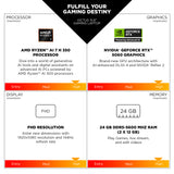 HP Victus Gaming 15-fb3007na AMD Ryzen™ 7 7445H Laptop 39.6 cm (15.6") Full HD 16 GB DDR5-SDRAM 512 GB SSD NVIDIA GeForce RTX 4050 Wi-Fi 6 (802.11ax) Windows 11 Home Black