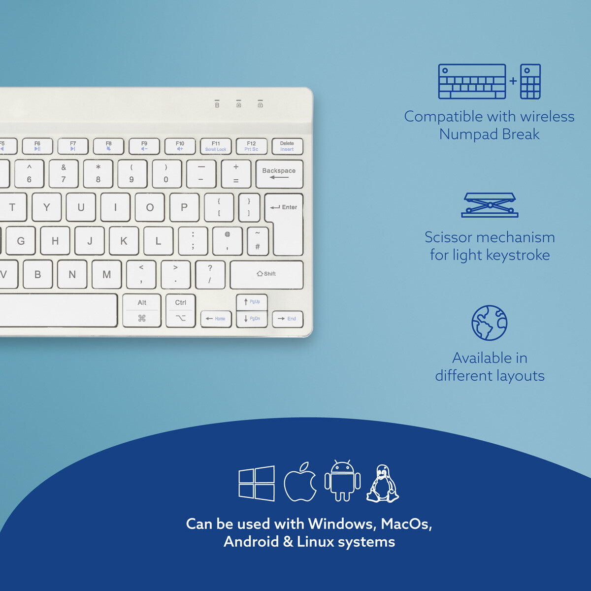 R-Go Tools Ergonomic keyboard R-Go Compact Break, compact keyboard with break software, QWERTY (UK), Bluetooth, white