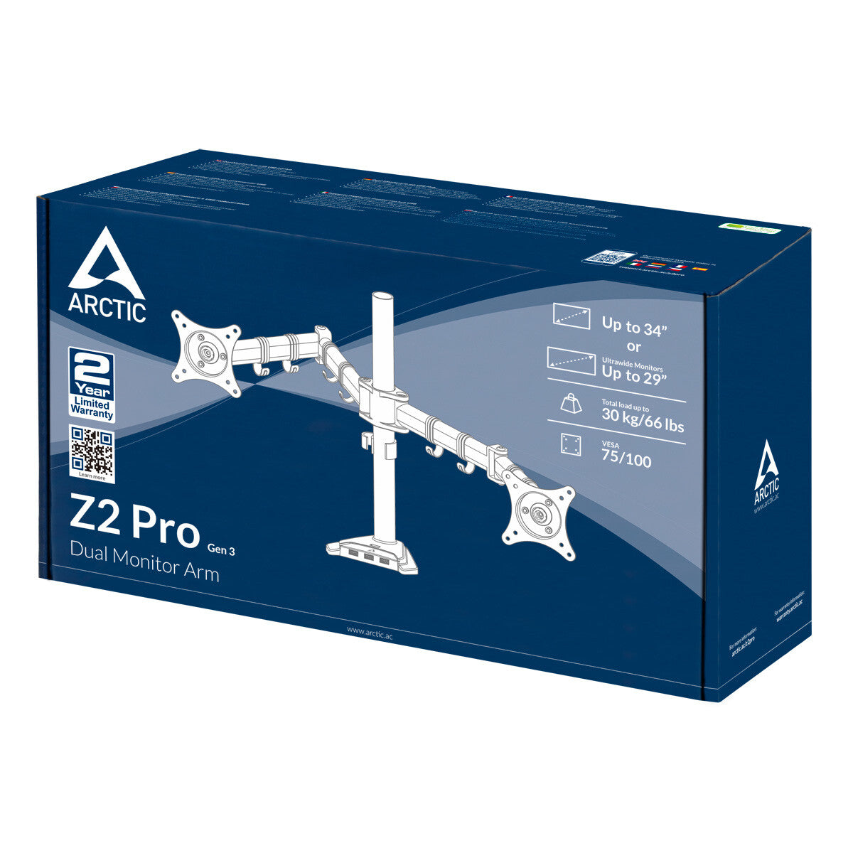 ARCTIC Z2 Pro (Gen 3) - Dual Monitor Arm with USB 3.0 Hub