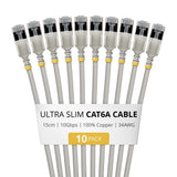 StarTech.com 15cm Gray Ultra Slim Cat6A Ethernet Cable, 10 Pack, Snagless, FTP, Pure Bare Copper Wire, 34AWG Ultra Slim RJ45 Network Patch Cord, Individually Tested