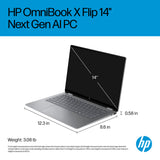 HP OmniBook X FlipNGAI 14-fk0004na Copilot+ PC AMD Ryzen AI 5 340 Hybrid (2-in-1) 35.6 cm (14") Touchscreen 2K 16 GB LPDDR5x-SDRAM 512 GB SSD Wi-Fi 7 (802.11be) Windows 11 Home Silver