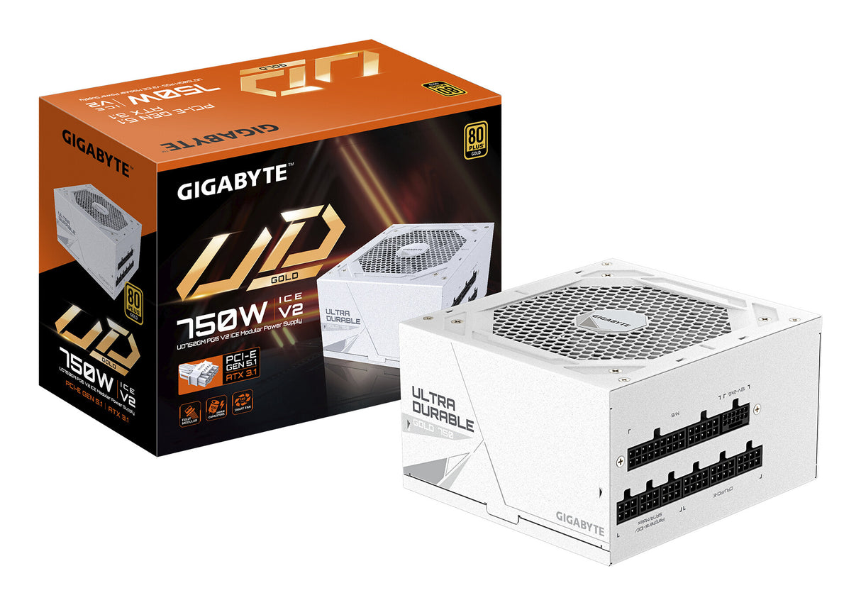 GIGABYTE UD750GM PG5 V2 ICE Power Supply Unit- PCIe Gen 5.1, 80 PLUS Gold, Fully Modular Design, 120mm Fan, ATX 3.1 compatible, EU Plug