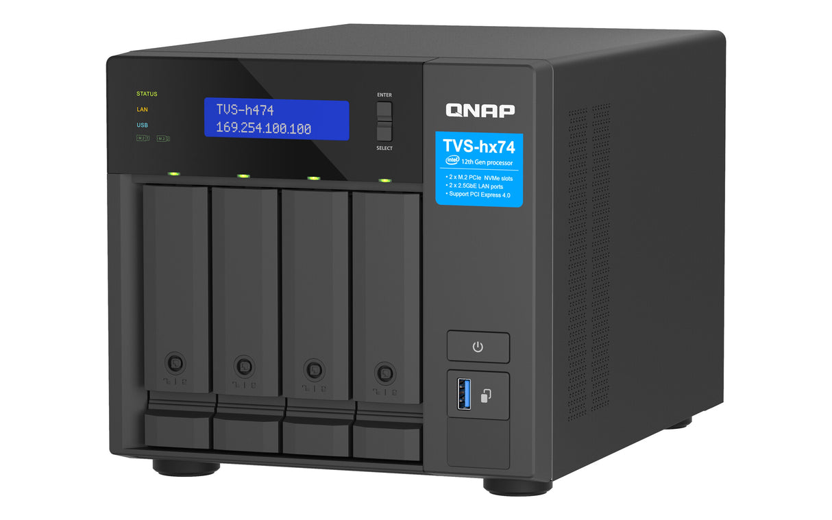 QNAP TVS-H474 NAS Tower Intel® Pentium® G7400 8 GB DDR4 48 TB QuTS hero Black