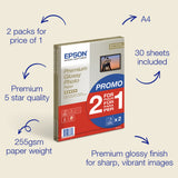 Epson A4 Premium Glossy Photo Paper 255gsm, 30 sheets