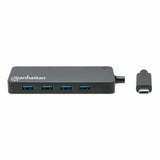 Manhattan USB-C Dock/Hub, Ports (x7): USB-A (x7), 5 Gbps (USB 3.2 Gen1 aka USB 3.0), External Power Supply Not Needed, Universal for all devices, Cable 15cm, SuperSpeed USB, Black, Three Year Warranty