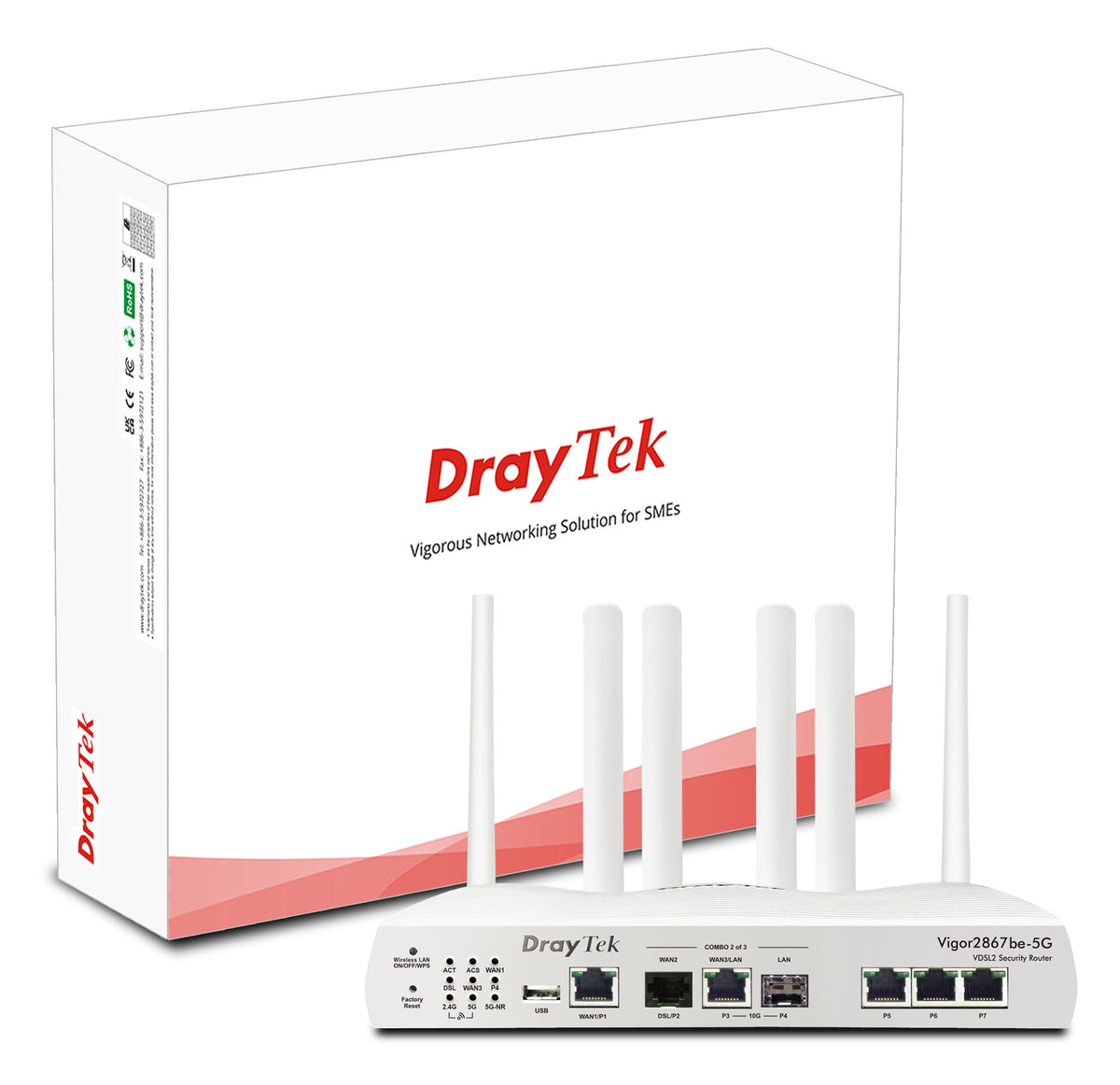 DrayTek Vigor 2867be-5G Multi-Gigabit Multi-WAN VDSL & FTTP Firewall VPN Router with BE7200 Wireless and integrated 5G/4G Modem