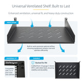 StarTech.com 2U Vented Server Rack Shelf, 12" (31.5cm) Mounting Depth, Cantilever Tray For 19" Rack/Cabinet, Heavy-Duty Steel, Up To 25lb/11.3kg, Includes Cage Nuts/Screws
