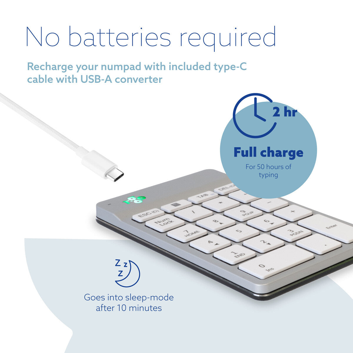 R-Go Tools Numeric keypad R-Go Numpad Break, ergonomic numeric keypad with break software, bluetooth, white
