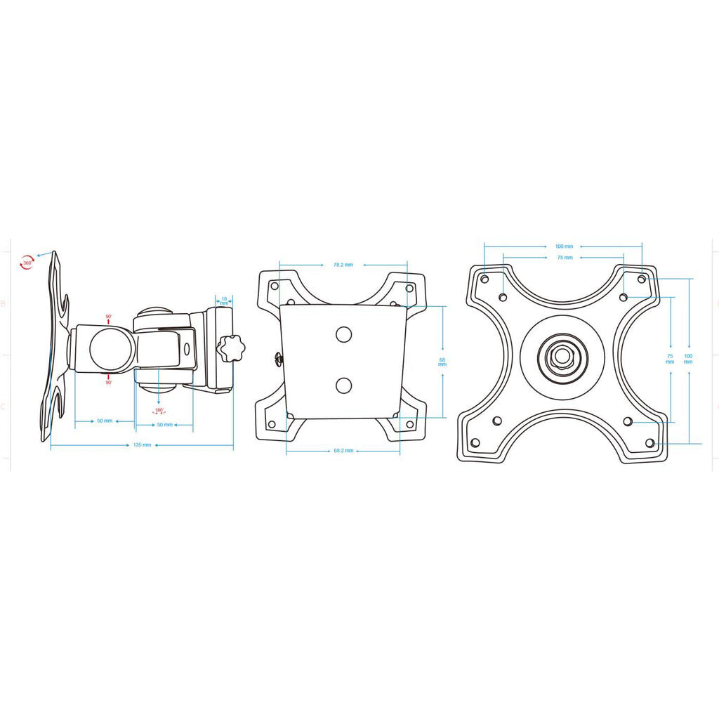 Manhattan Wall Mount for TV & Monitors (Tilt and Swivel 2 pivots), For screens 13" to 27", VESA compatability: 75x75mm and 100x100mm - check the dimensions of the four mounting holes on back of screen to ensure it fits, Max 12kg, Black, Bracket