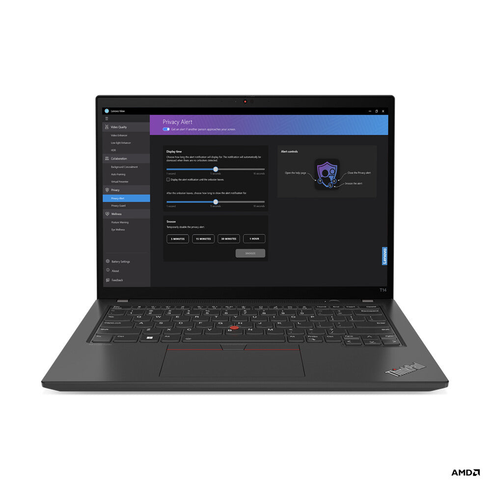Lenovo ThinkPad T14 Gen 4 (AMD) AMD Ryzen™ 7 PRO 7840U Laptop 35.6 cm (14") WUXGA 16 GB LPDDR5x-SDRAM 512 GB SSD Wi-Fi 6E (802.11ax) Windows 11 Pro UK English Black