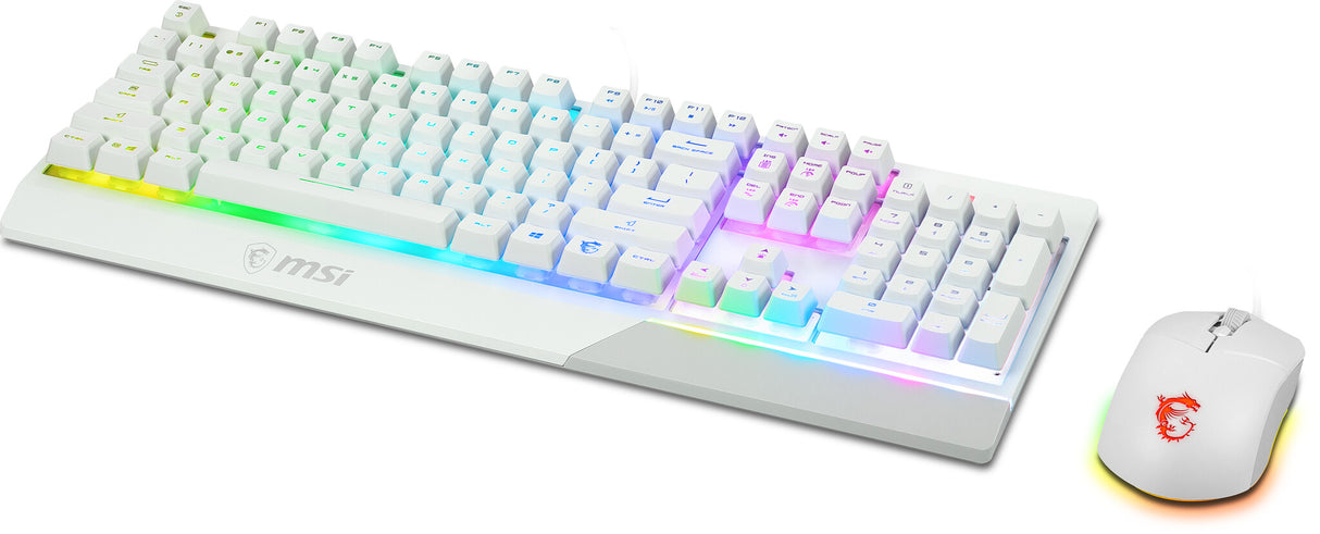MSI VIGOR GK30 COMBO WHITE UK RGB MEMchanical Gaming Keyboard + Clutch GM11 WHITE Gaming Mouse ' UK Layout, 6-Zone RGB Lighting Keyboard, Dual-Zone RGB Lighting Mouse, 5000 DPI Optical Sensor, Center'
