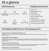HP EliteBook 860 G10 Intel® Core™ i7 i7-1355U Laptop 40.6 cm (16") WUXGA 16 GB DDR5-SDRAM 512 GB SSD Wi-Fi 6E (802.11ax) Windows 11 Pro Silver