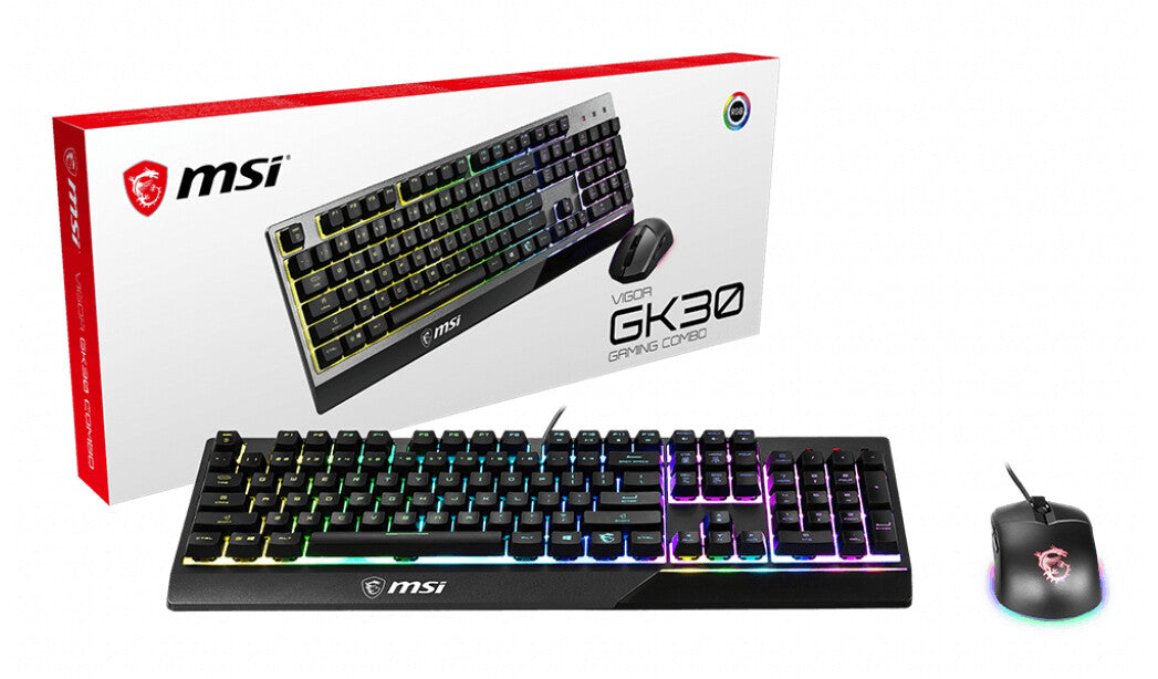 MSI VIGOR GK30 COMBO RGB MEMchanical Gaming Keyboard + Clutch GM11 Gaming Mouse ' UK Layout, 6-Zone RGB Lighting Keyboard, Dual-Zone RGB Lighting Mouse, 5000 DPI Optical Sensor, RGB Mystic Light'