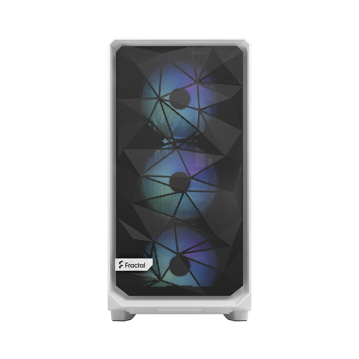 Fractal Design Meshify 2 RGB (White TG) Estuche para juegos con ventana de vidrio transparente claro, E-ATX, frente de malla angular, 4 ventiladores RGB, concentrador de ventilador, filtro frontal desmontable, USB-C