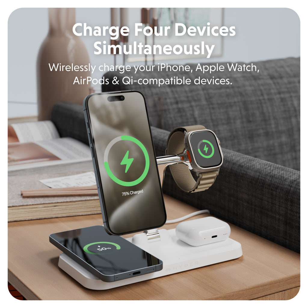 HYPER HJ3004WHGL mobile device charger Headphones, Smartphone, Smartwatch Silver, White DC, USB Wireless charging Fast charging Indoor