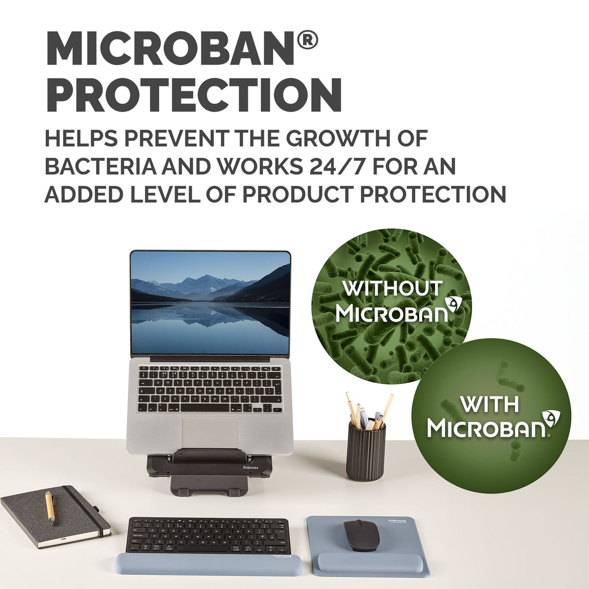 Fellowes Breyta Mouse Mat Wrist Rest Mouse Pad Wrist Support with Antibacterial Protection Ergonomic Mouse Mat Marine