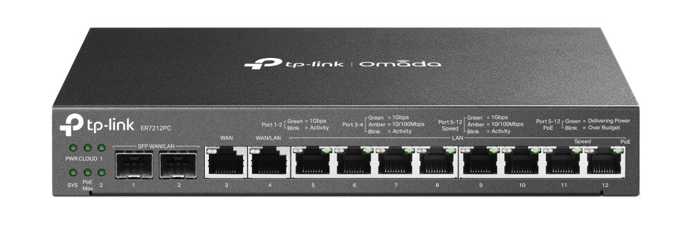 TP-LINK (ER7212PC) Routeur VPN Gigabit Omada 3-en-1 - Routeur + Switch PoE + Contrôleur Omada, 12 Ports, Jusqu'à 4x WAN