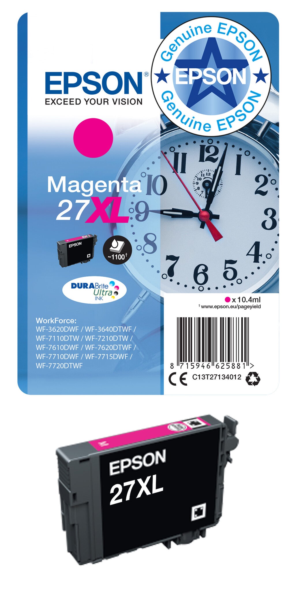 Epson Alarm clock Singlepack Cyan 27 DURABrite Ultra Ink