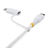 StarTech.com 1m (3ft) 2-in-1 Rugged USB-C Charging Cable with Lightning Adapter, 30W/60W (3A), Apple MFi Certified, Braided USB C Charger Cord for iPhone/iPad/Android