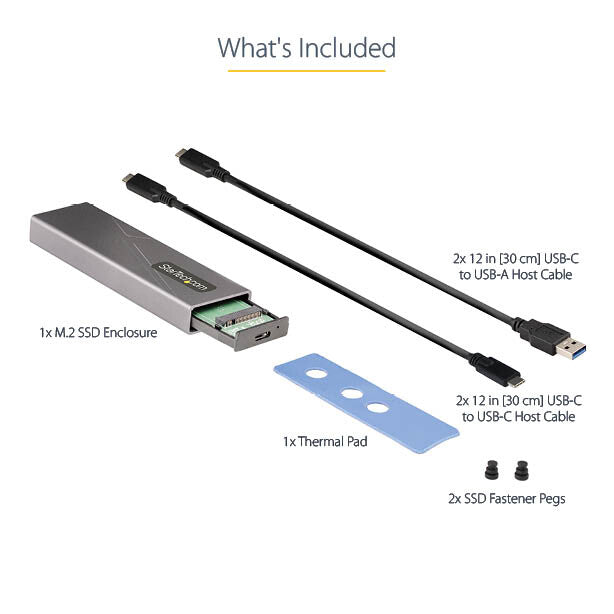 StarTech.com USB-C 10Gbps to M.2 NVMe or M.2 SATA SSD Enclosure - Tool-free External M.2 PCIe/SATA NGFF SSD Aluminum Case - USB Type-C&A Host Cables - Supports 2230/2242/2260/2280