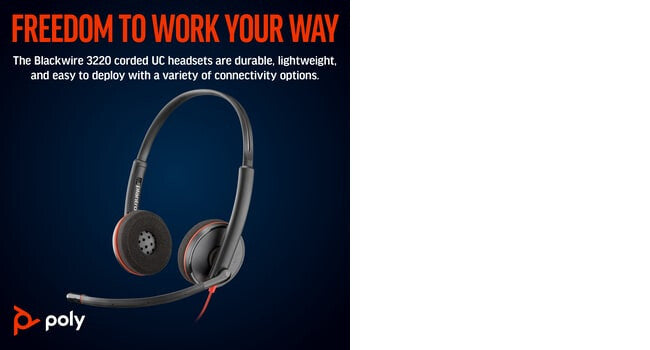 POLY Blackwire 3220 Stereo USB-C Headset +USB-C/A Adapter
