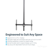 StarTech.com TV Ceiling Mount - Full-Motion Universal Hanging Single Screen Mount with Adjustable Telescopic Long Pole - Tilt / Swivel - VESA Bracket for 32”-75" Displays