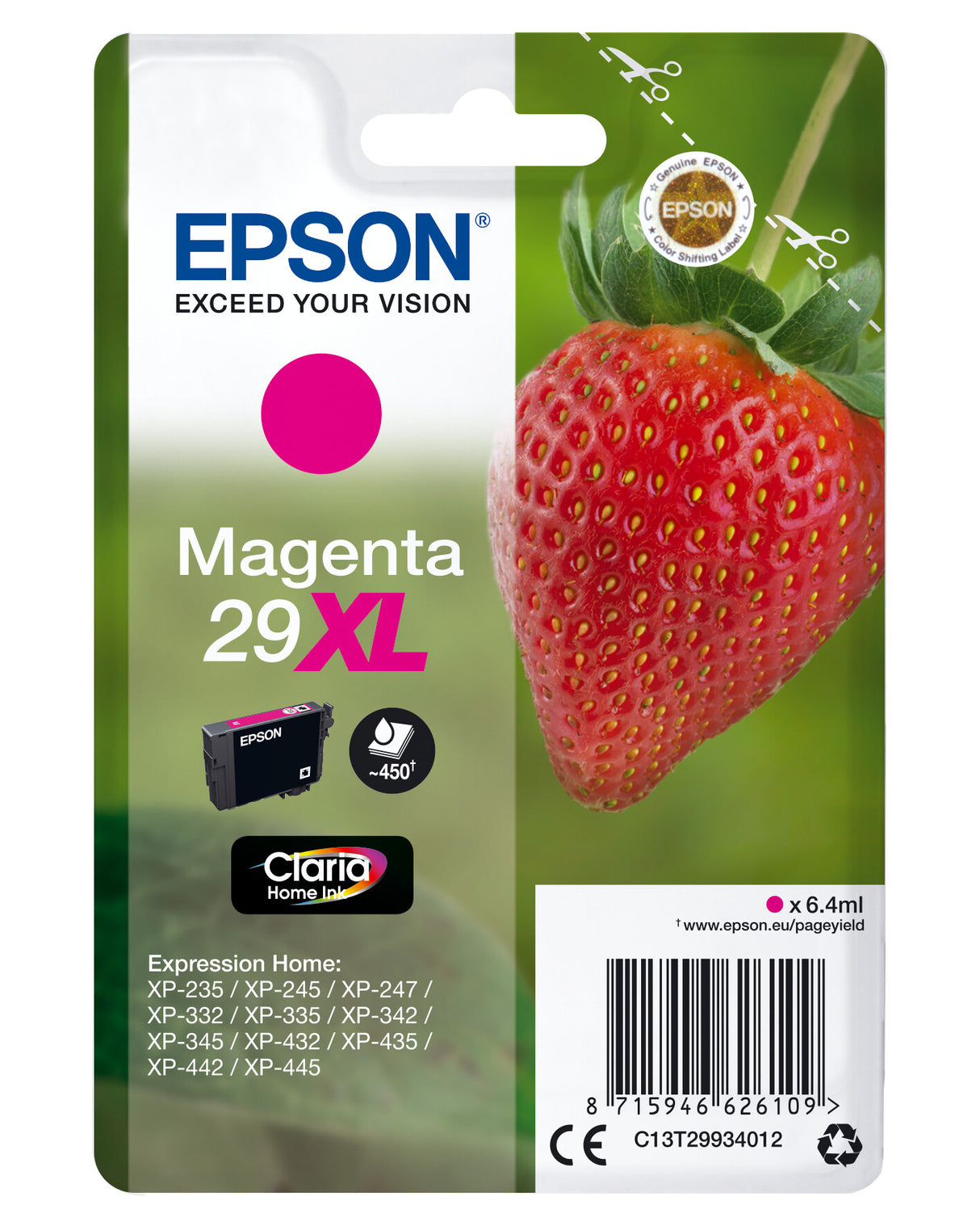 Epson Strawberry Singlepack Magenta 29XL Claria Home Ink