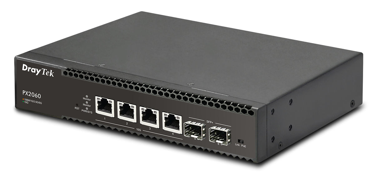 DrayTek VSPX2060-K network switch Managed L2+ 10G Ethernet (100/1000/10000) Power over Ethernet (PoE) Desktop/Wall-Mounting Black