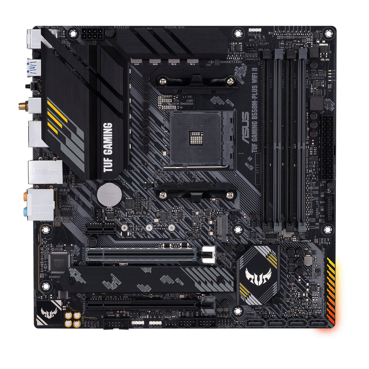 Asus TUF GAMING B550M-PLUS WIFI II, AMD B550, AM4, Micro ATX, 4 DDR4, HDMI, DP, AX Wi-Fi, 2,5 Go LAN, PCIe4, RVB, 2x M.2