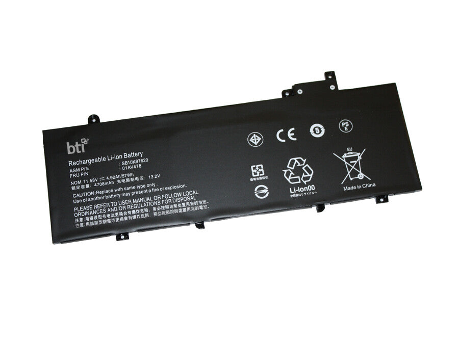 BTI Replacement 3 cell battery for THINKPAD T480S replacing OEM part numbers 01AV478 01AV479 01AV480 // 11.52V 4947mAh 57Wh
