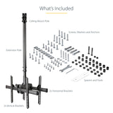 StarTech.com Dual TV Ceiling Mount - Back-to-Back Heavy Duty Hanging Dual Screen Mount with Adjustable Telescopic Pole - Tilt/Swivel/Rotate - VESA Bracket for 32”-75" Displays