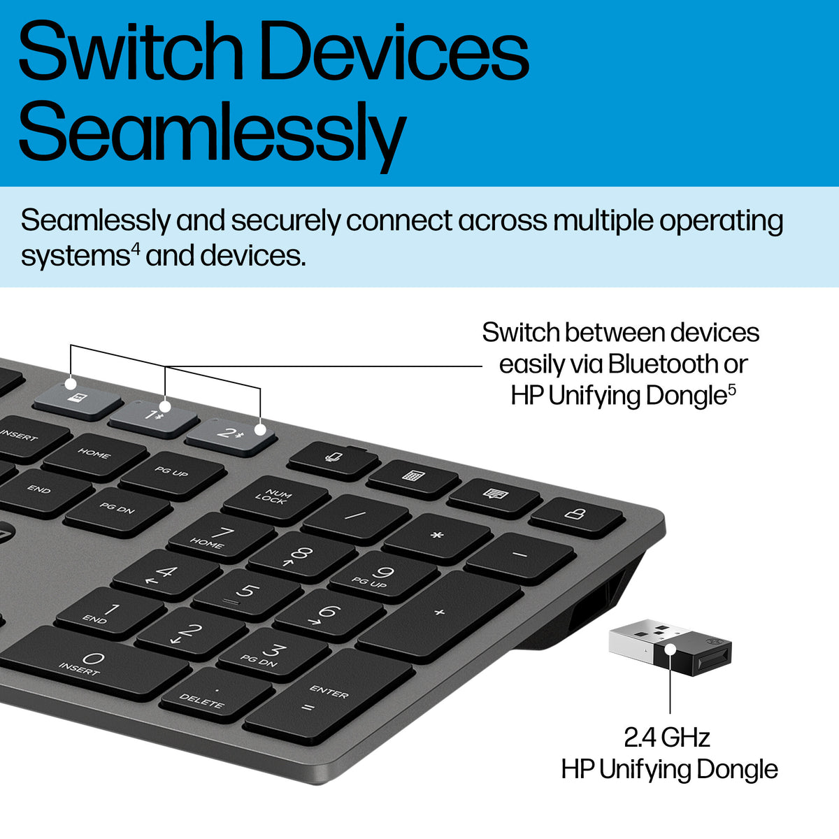 HP 725 Multi-Device Rechargeable Wireless Keyboard