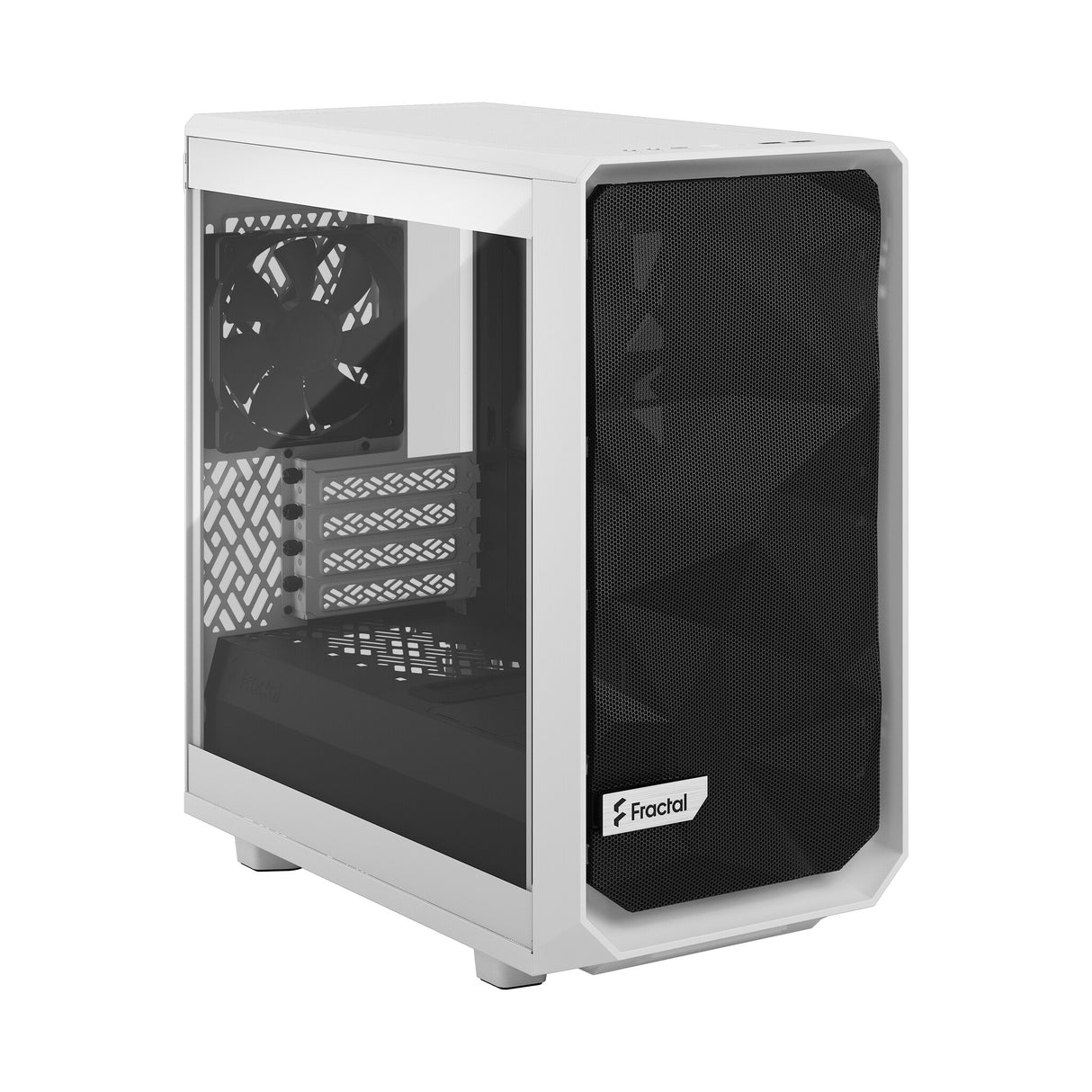 Fractal Design Meshify 2 Mini (White TG) Estuche para juegos con ventana de vidrio transparente, Micro ATX, malla angular, USB-C, GPU de 331 mm y soporte para radiador de 280 mm
