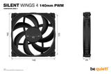 ¡tranquilizarse! Ventilador Silent Wings 4 PWM negro, 140 mm, 1100 RPM, conector de ventilador PWM de 4 pines, marco negro, aspas negras, aspas de ventilador optimizadas para un rendimiento de alta gama, 2 opciones de montaje