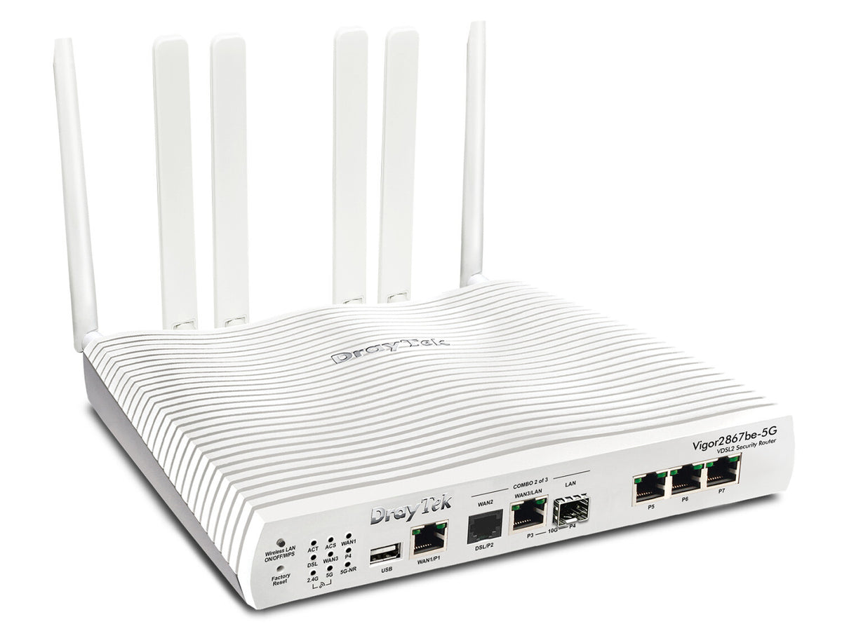 DrayTek Vigor 2867be-5G Multi-Gigabit Multi-WAN VDSL & FTTP Firewall VPN Router with BE7200 Wireless and integrated 5G/4G Modem