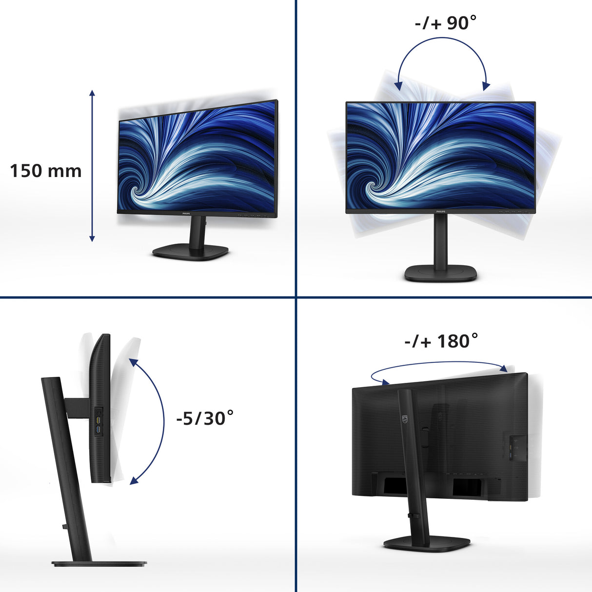 Philips 3000 series 24B2U3301/00 computer monitor 60.5 cm (23.8") 1920 x 1080 pixels Full HD LCD Black