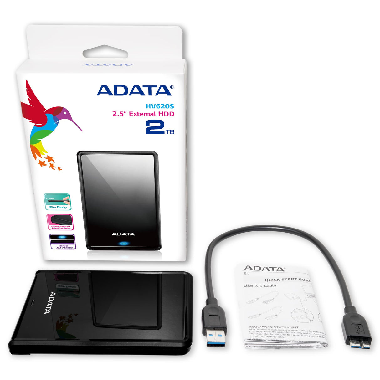 Adata AHV620S-1TU31-CBK Disque dur externe portable USB 3.1 noir 2,5" 1 To