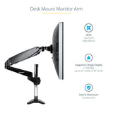 StarTech.com Desk Mount Monitor Arm for Single VESA Display up to 32" or 49" Ultrawide 8kg/17.6lb - Full Motion Articulating & Height Adjustable - C-Clamp, Grommet - Single Monitor Arm