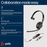 POLY Blackwire 5210 Monaural USB-C Headset +3.5mm Plug +USB-C/A Adapter