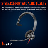 POLY Blackwire 3310 Monaural USB-C Headset +USB-C/A Adapter