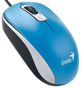 Ratón Genius DX-110 con cable USB Plug and Play, seguimiento óptico de 1000 DPI, 3 botones con rueda de desplazamiento, diseño ambidiestro con cable de 1,5 m, azul