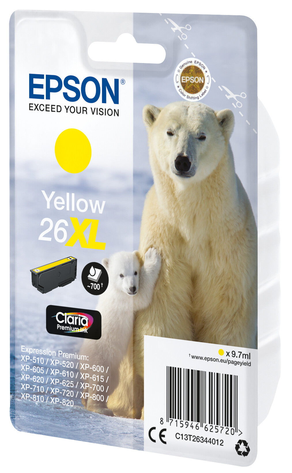 Epson Polar bear Singlepack Yellow 26XL Claria Premium Ink