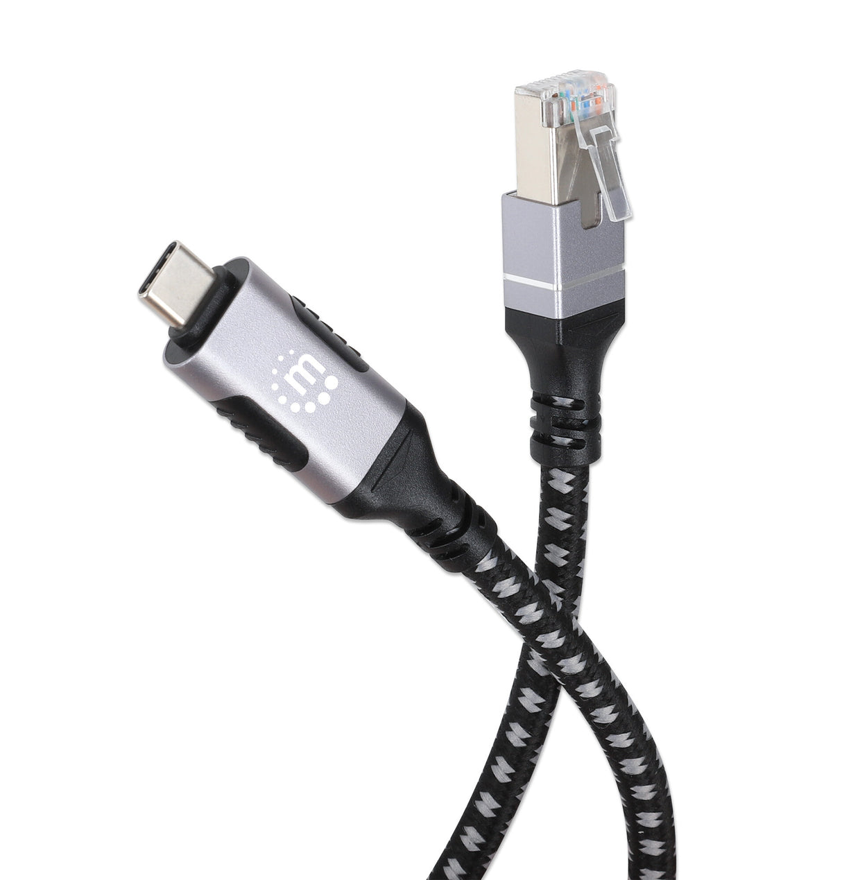 Manhattan USB-C to Gigabit (10/100/1000 Mbps) Network Ethernet RJ45 Cable, Length 2m, Multi-Gigabit Ethernet, Black/Silver, Three Year Warranty