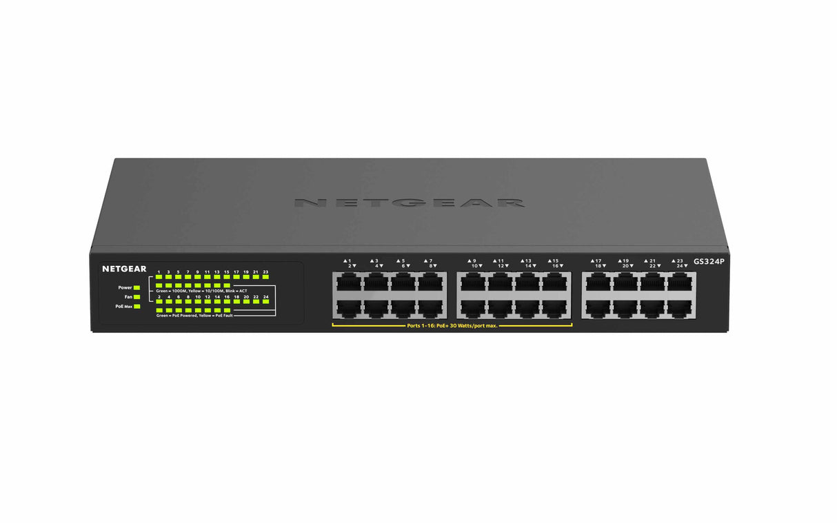 NETGEAR GS324P Unmanaged Gigabit Ethernet (10/100/1000) Power over Ethernet (PoE) 1U Black