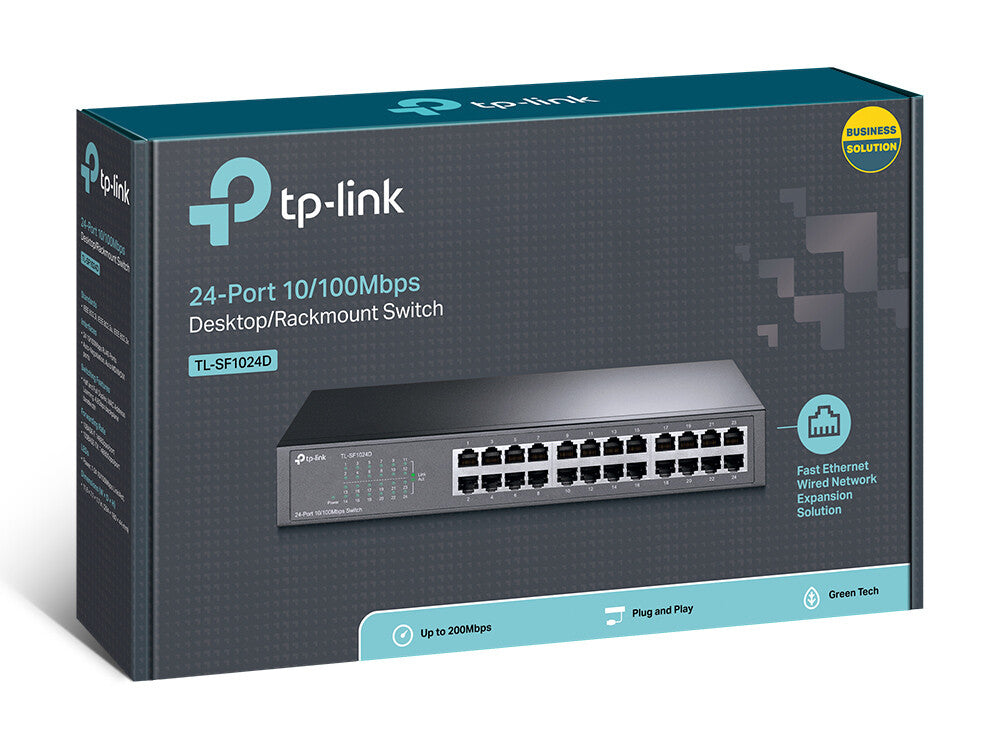 TP-LINK (TL-SF1024D) Switch de escritorio/montaje en rack no administrado 10/100 de 24 puertos, caja de acero