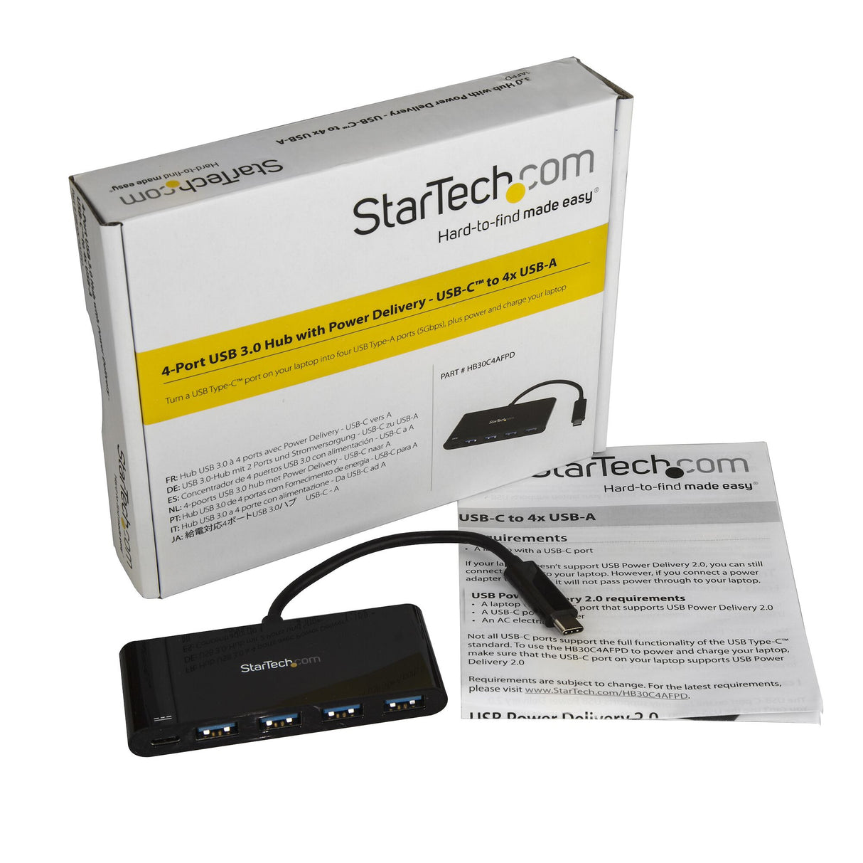 StarTech.com 4 Port USB C Hub with 4 USB Type-A Ports (USB 3.0 SuperSpeed 5Gbps) - 60W Power Delivery Passthrough Charging - USB 3.1 Gen 1/USB 3.2 Gen 1 Laptop Hub Adapter - MacBook, Dell~4 Port USB C Hub with 4 USB Type-A Ports (USB 3.0 SuperSpeed 5Gbps)