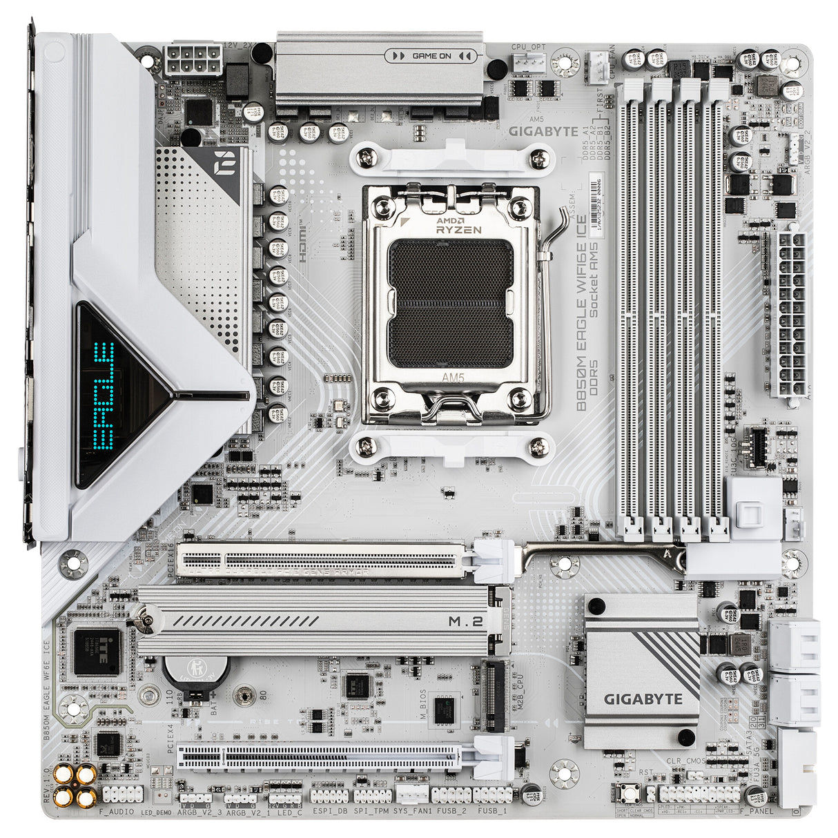 GIGABYTE B850M EAGLE WIFI6E ICE Motherboard - AMD Ryzen 9000 Series CPUs, 8+2+2 Phases Digital VRM, up to 8200MHz DDR5 (OC), 1xPCIe 5.0 + 1xPCIe 4.0 M.2, Wi-Fi 6E, 2.5 GbE LAN, USB 3.2 Gen 2