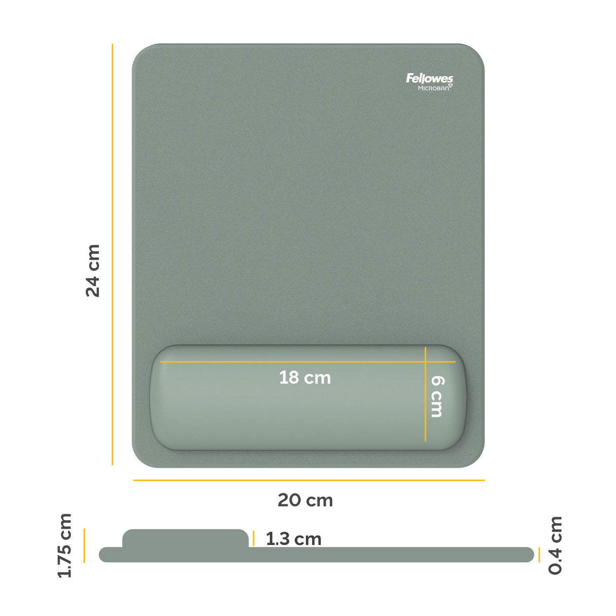 Fellowes Breyta Mouse Mat Wrist Rest Mouse Pad Wrist Support with Antibacterial Protection Ergonomic Mouse Mat Sage