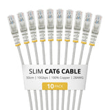StarTech.com 50cm Gray Slim CAT6 Cable, 10 Pack, Snagless, 100W PoE, UTP, LSZH, 28AWG Pure Bare Copper Wire, Slim RJ45 Network Patch Cord w/Strain Reliefs, Individually Tested