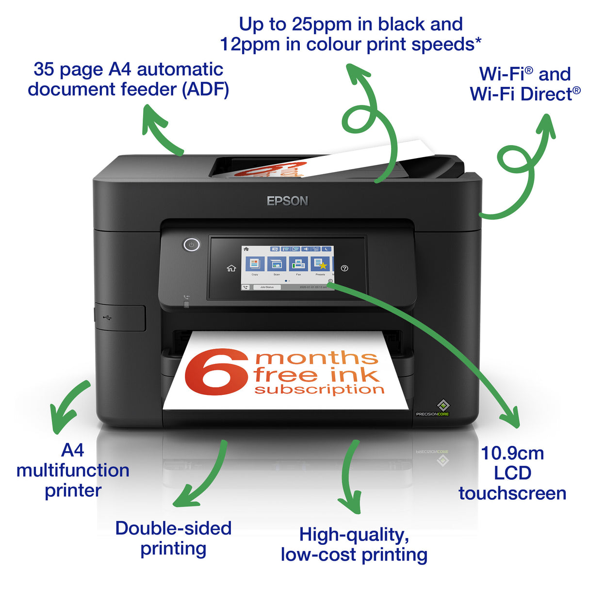 Imprimante jet d'encre Epson WorkForce WF-4820DWF C11CJ06401, A4, couleur, sans fil et Ethernet, tout-en-un avec télécopie, recto verso